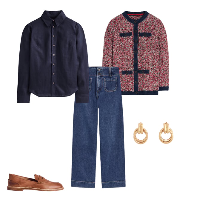 Chemise marine en coton avec broderie 10 stylisée | la main bleue