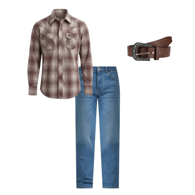 Men's Boot Stitch Etched Buckle Belt in Cognac