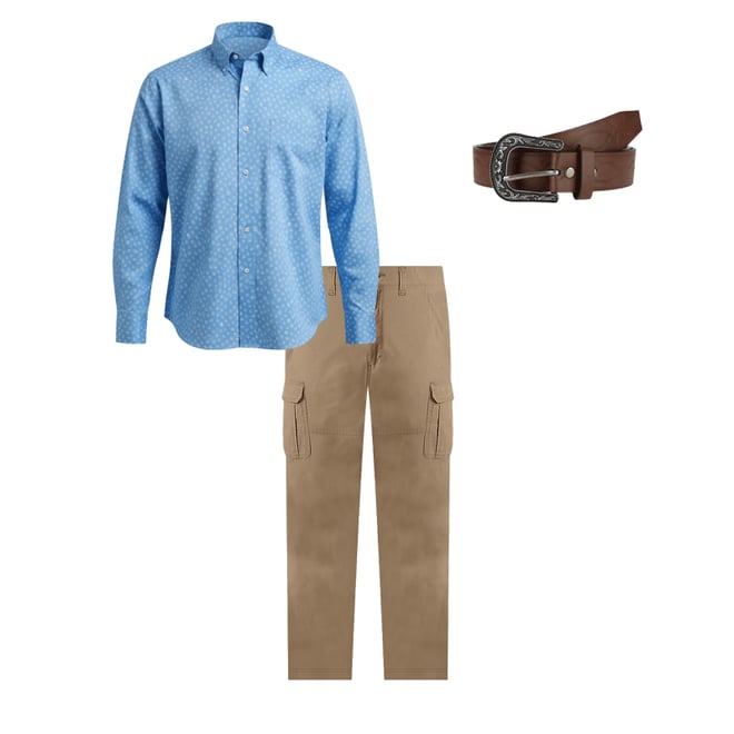 Men's Boot Stitch Etched Buckle Belt in Cognac