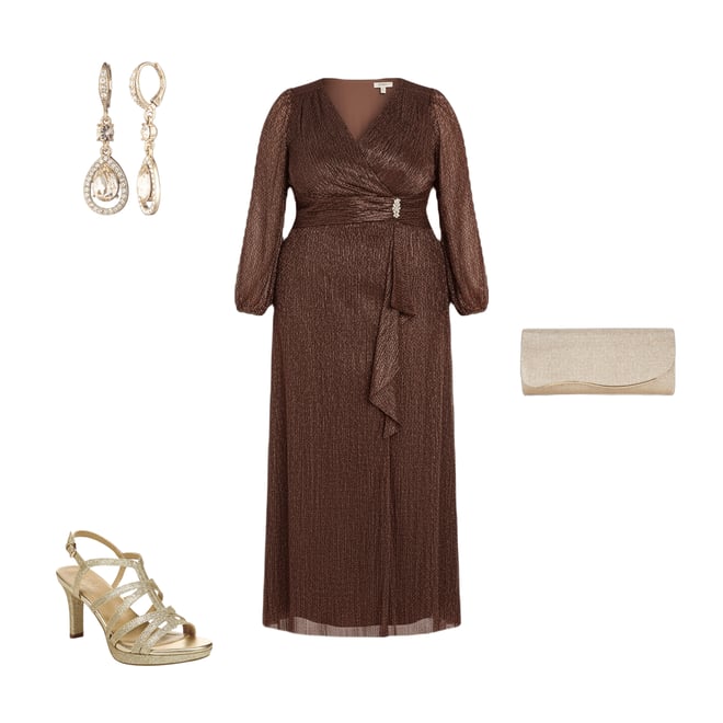 R & M Richards Plus Size Metallic Crinkle Long Sleeve V-Neck Side Draped  Slit A-Line Pleated Dress | Dillard's