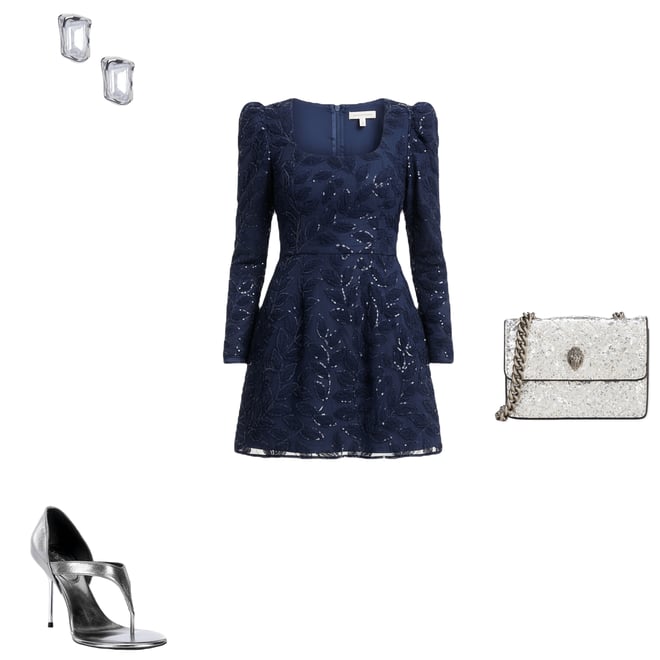 Dress the Population Brie Square Neck Long Sleeve Fit & Flare Sequin Mini  Dress | Dillard's