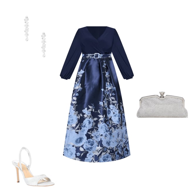 Jessica Howard Plus Size Knit Jersey Surplice Neck Long Sleeve Jacquard  Floral Print Skirt Ball Gown | Dillard's