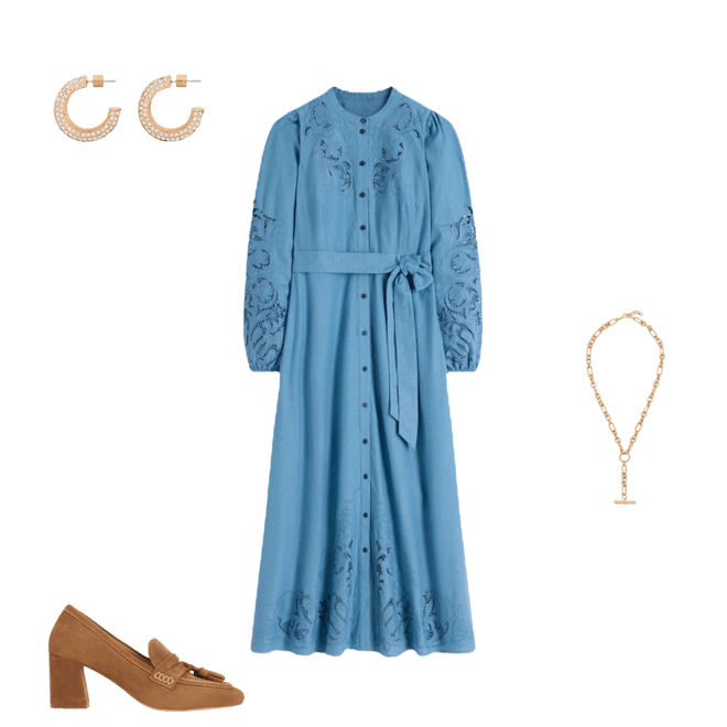 Boden Women's Mae Linen Blend Shirt Dress in Blue | Size 0