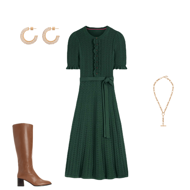 Henley Frill Knitted Dress-Hunter Green | Boden USA