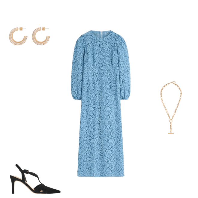 princess polly baby blue dress High Neck Lace Dress-Blue