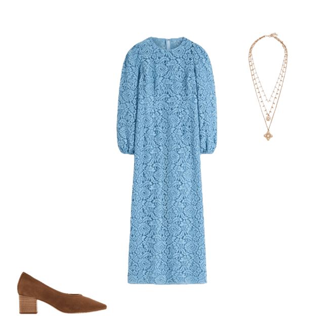 j crew blue silk dress Blue Cap Sleeve Lace Midi Dress main image 0