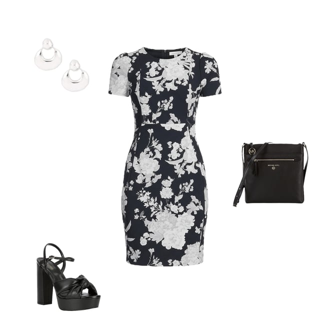 Calvin Klein Floral Print Scuba Crepe Crew Neck Short Sleeve Dress |  Dillard's