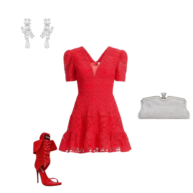 Dress the Population Hallie Short Puff Sleeve V-Neck Lace Mini Dress |  Dillard's
