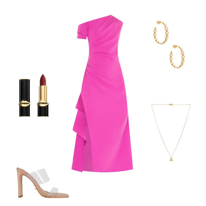 open lace back dress Lily and Taylor Hat H356-Hot Pink
