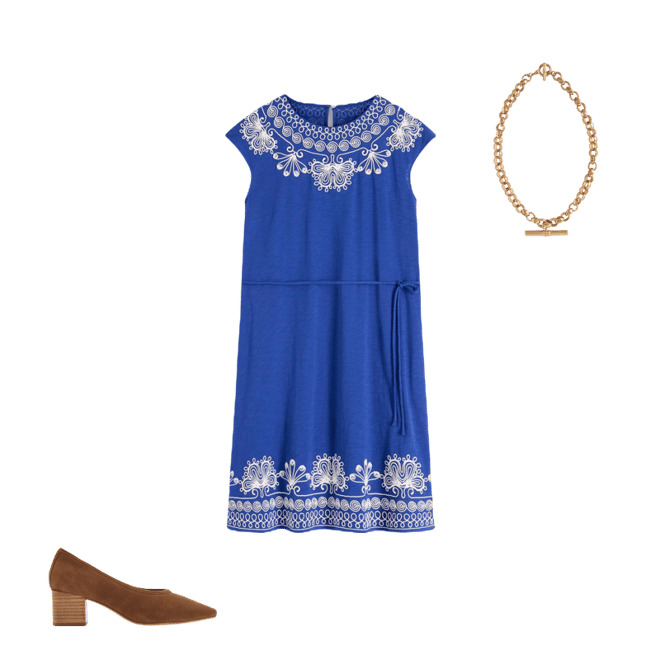 Boden Women's Embroidered Jersey Short Dress in Blue | Size 16/18