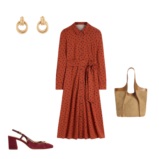 Marcia Jersey Shirt Dress-Burnt Orange, Navy Spot | Boden USA