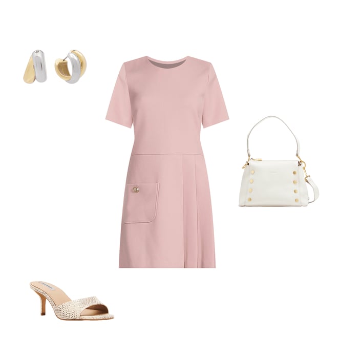 Tara Jarmon Rosella Woven Round Neck Short Sleeve Side Pleat Dress