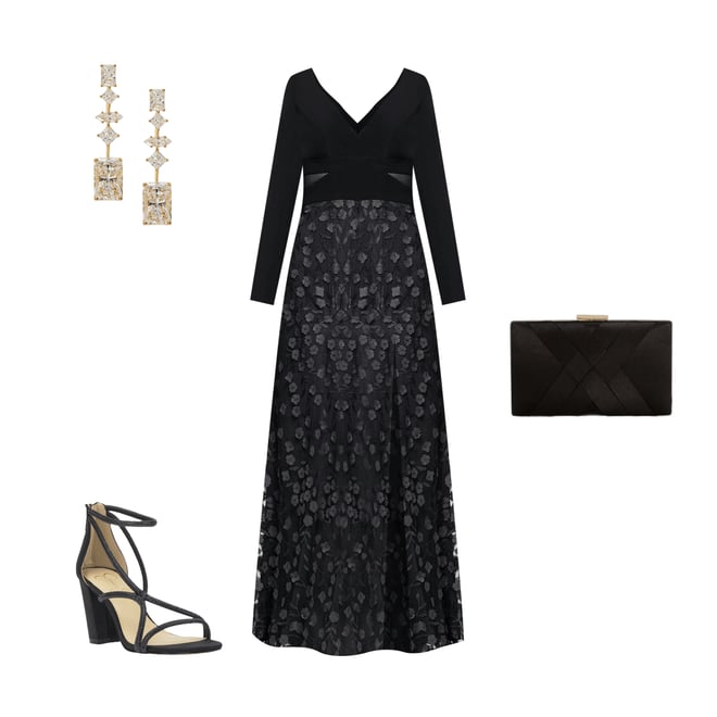 Xscape Long Sleeve V-Neck 3D Embellished Floral Gown | Dillard's