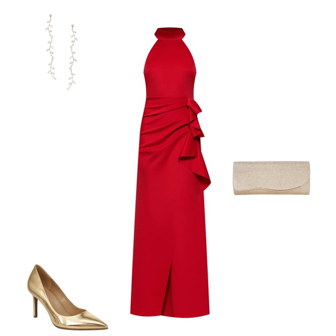Xscape Halter Mock Neck Long Dress With Side Ruffle | Dillard's
