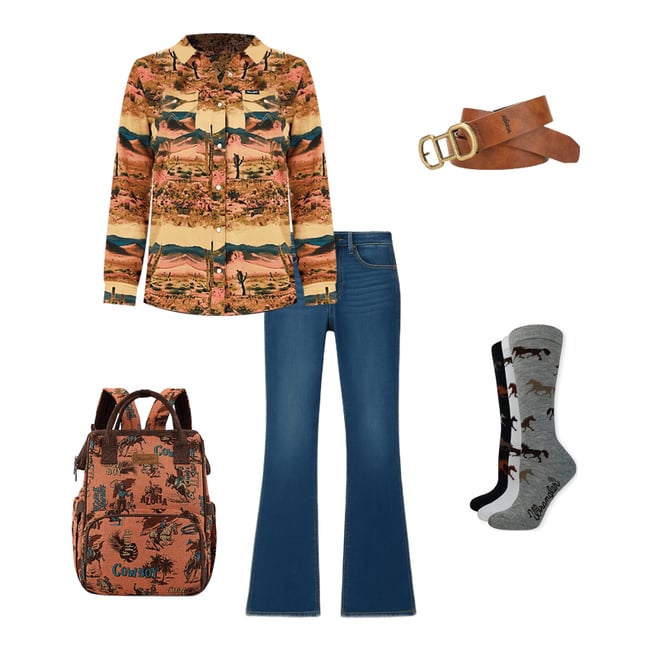 Women's Wrangler Desert Print Western Snap Top in Desert Tan