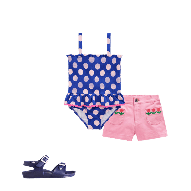 Peplum Smocked Swimsuit-Bright Blue Polka Dot | Boden USA