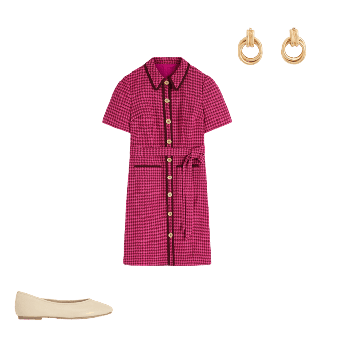 Loren Trim Short Dress-Red & Pink Dogtooth | Boden USA