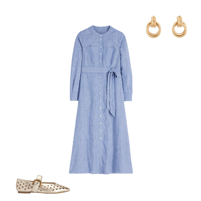 knee length dresses for ladies Irene Linen Midi Dress-Ivory, Bloom Scatter main image 0