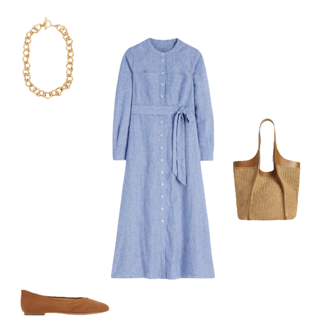 Boden Women's Mollie Linen Midi Dress in Blue | Size 6