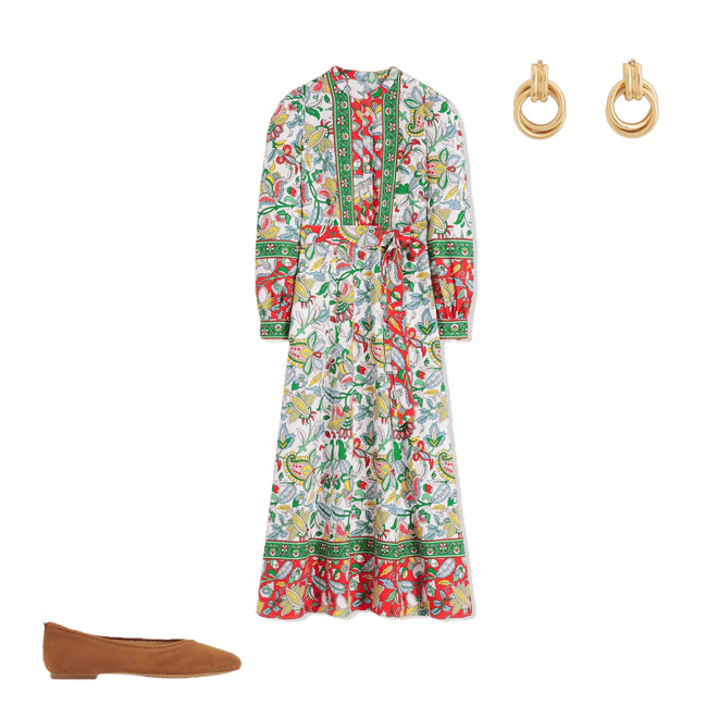 chinese dress ladies Ava Linen Blend Midi Dress-Multi, Botanical Trail