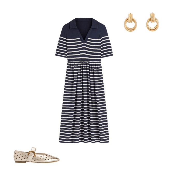 Aria Collared Jersey Dress-Navy, Ivory Stripe | Boden USA