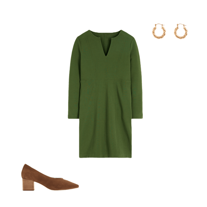 Colette Ottoman Shift Dress-Green Fir | Boden USA