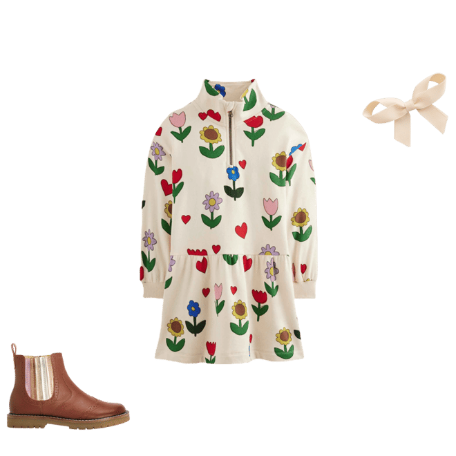 Half Zip Sweat Dress-Calico White Sunflower Garden | Boden USA