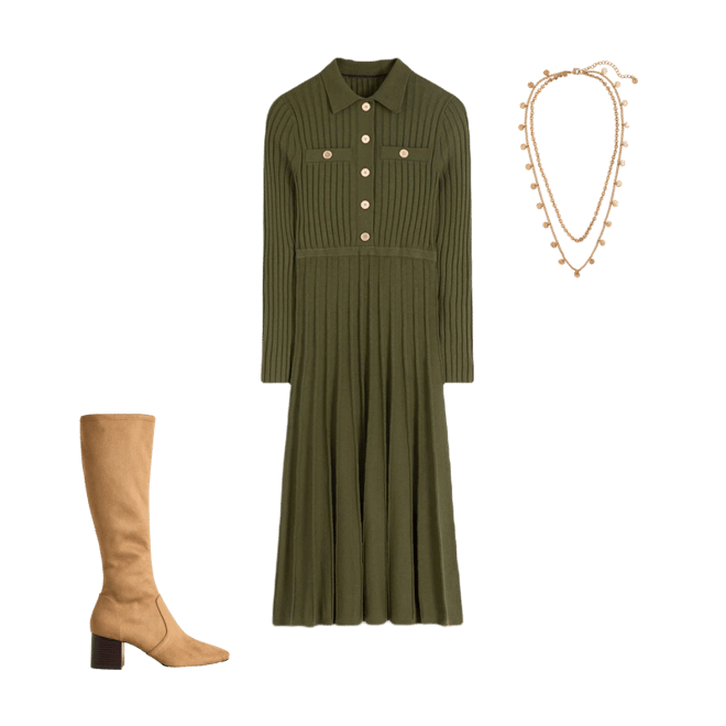 Brnte Knitted Rib Shirt Dress-Woodland Green | Boden UK