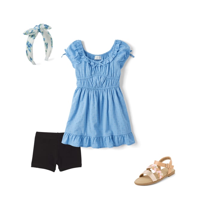 Girls Short Puff Sleeve Clip Dot Ruffle Dress - BLUE | The Children's Place