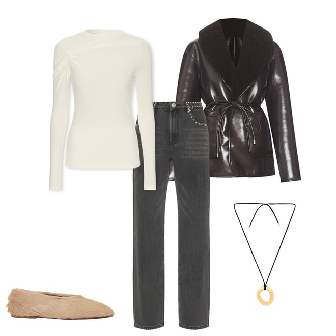 L'Academie Neriah Reversible Faux Leather Jacket in Chocolate