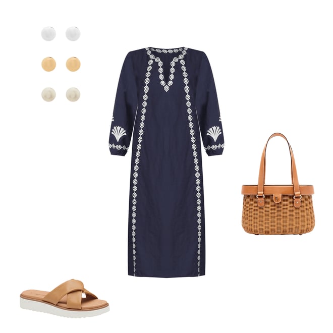 blue embroidered dress Aspiga Ladies Sustainable Jamila Embroidered Dress Blue White