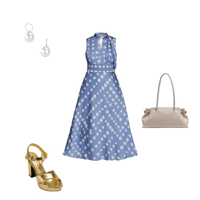donna karan new york women's dot-print tie-neck a-line dress Donna Karan Belted Fit-and-Flare Dress - Tempest main image 1