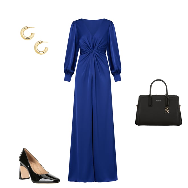 Aidan Mattox Crepe Back Satin V-Neckline Long Sleeve Front Knot