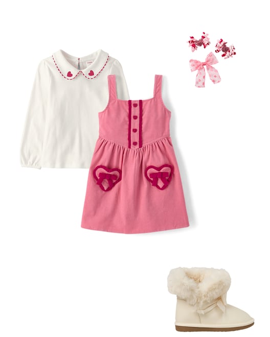 2nd bundle featuring 3 items which compliment Girls Ruffle Heart Corduroy Jumper