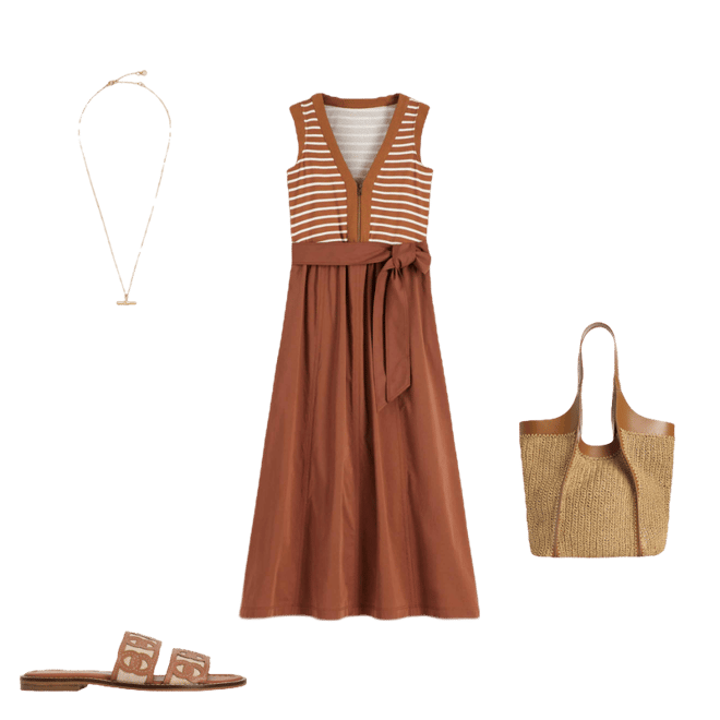 Zip-front Mix Media Dress-Ginger and Ivory Stripe | Boden USA