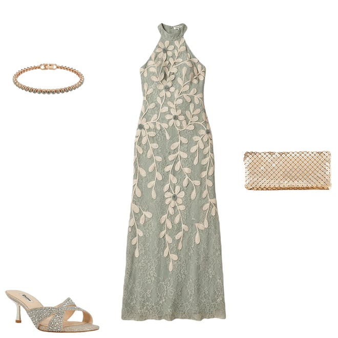 Adrianna Papell Floral Soutache Lace Halter Long Gown | Dillard's