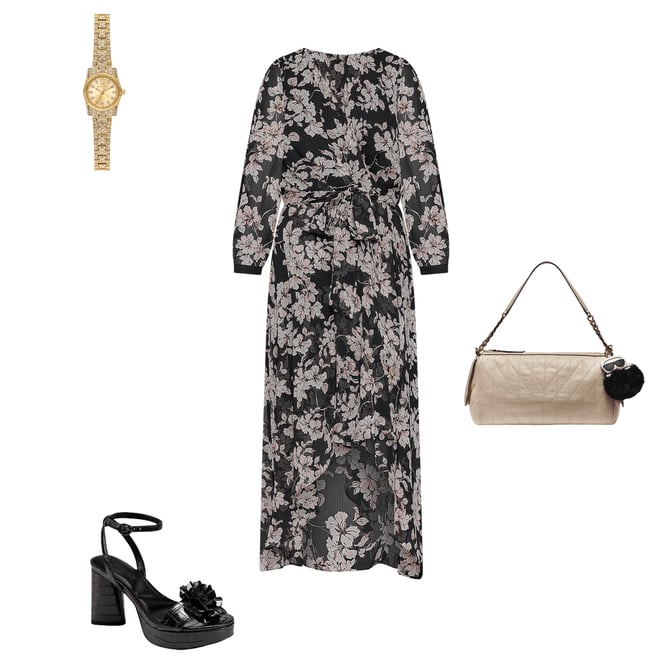KARL LAGERFELD PARIS Floral Print Chiffon Surplice Neck 3/4 Sleeves Midi  Dress | Dillard's