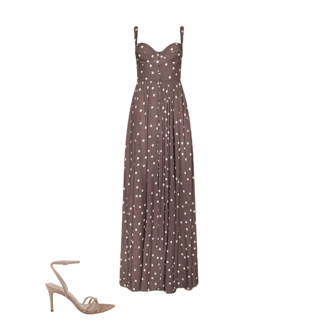 Rosette Maxi Dress in Cardamom/Ecru Polka Dot | L'AGENCE