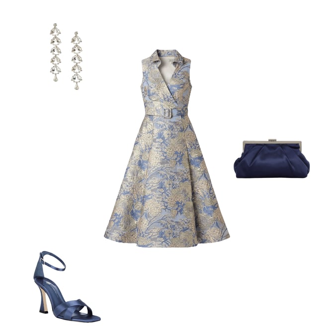 slim fit dress slacks Aidan Mattox Spread Collar Short Sleeve Front Button Floral Jacquard Midi  Fit & Flare Dress