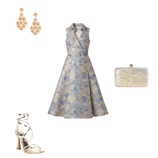 knee length dresses for ladies Aidan Mattox Spread Collar Short Sleeve Front Button Floral Jacquard Midi  Fit & Flare Dress