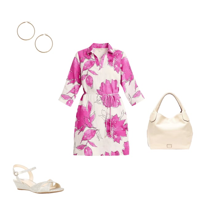 Tommy Bahama Two Palms Gilded FLoral Petals Linen Point Collar 3/4 Sleeve  Shift Dress | Dillard's