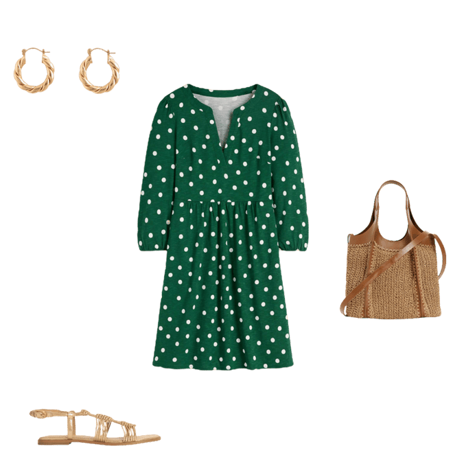Cathy Notch Neck Jersey Dress-Hunter Green, Painted Dot | Boden USA