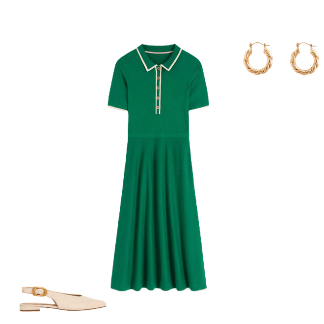 Boden Women's Collared Knitted Midi Dress in Green | Size 6