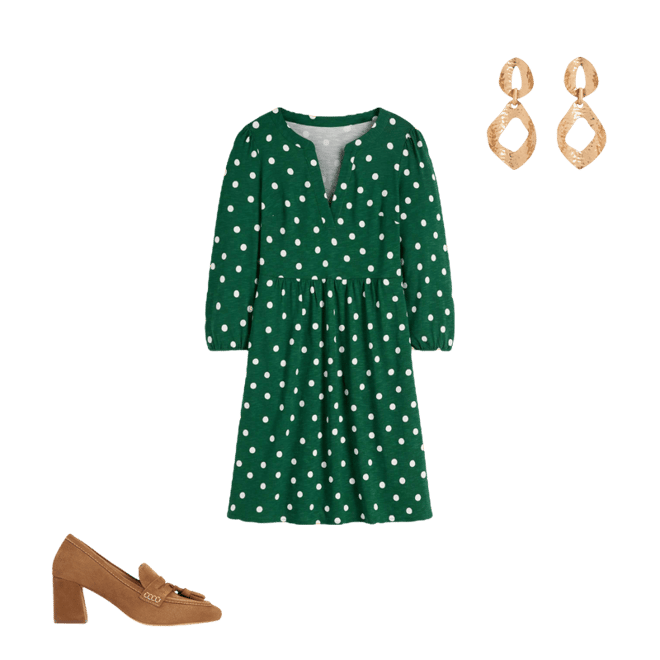 green polka dot dress outfit Green Polka Dot Tie Neck Midi Dress & Reviews - Green - Dresses main image 0