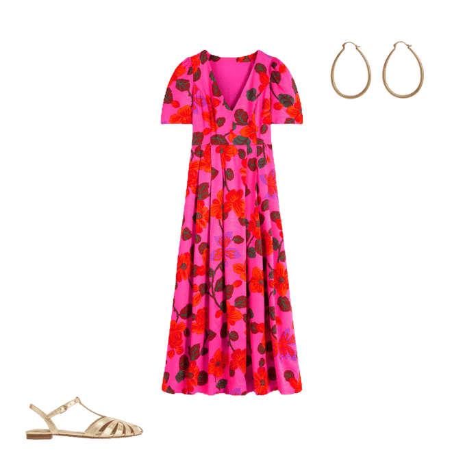 boden green and pink dress Pleat V-neck Dress-Pink, Elaborate Blossom