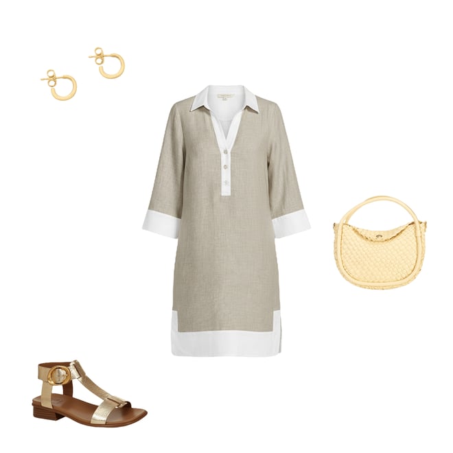 Tommy Bahama Linen Two Palms Colorblock Point Collar 3/4 Sleeve Button  Front Shift Dress | Dillard's
