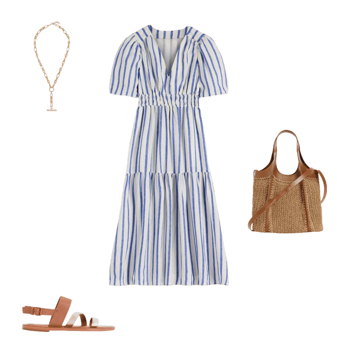 Boden Women's Irene Linen Midi Dress in Blue | Size 10