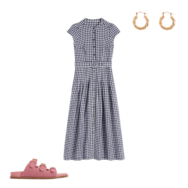Arabella Linen Blend Dress-Navy Gingham | Boden USA