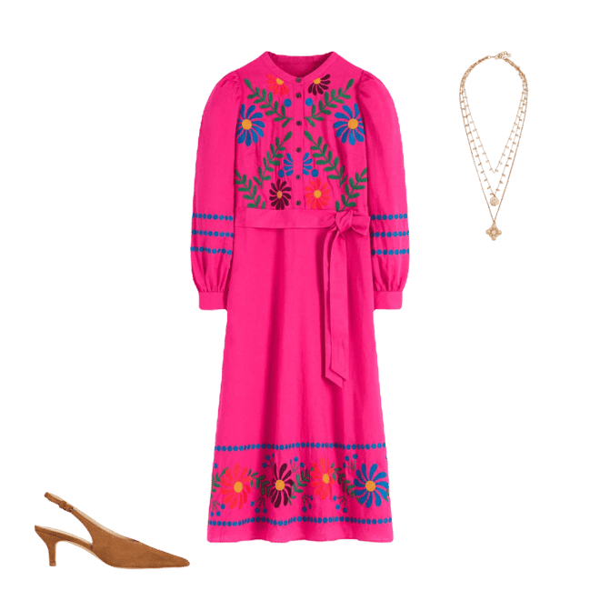 Boden Women's Ava Linen Blend Midi Dress in Pink | Size 6