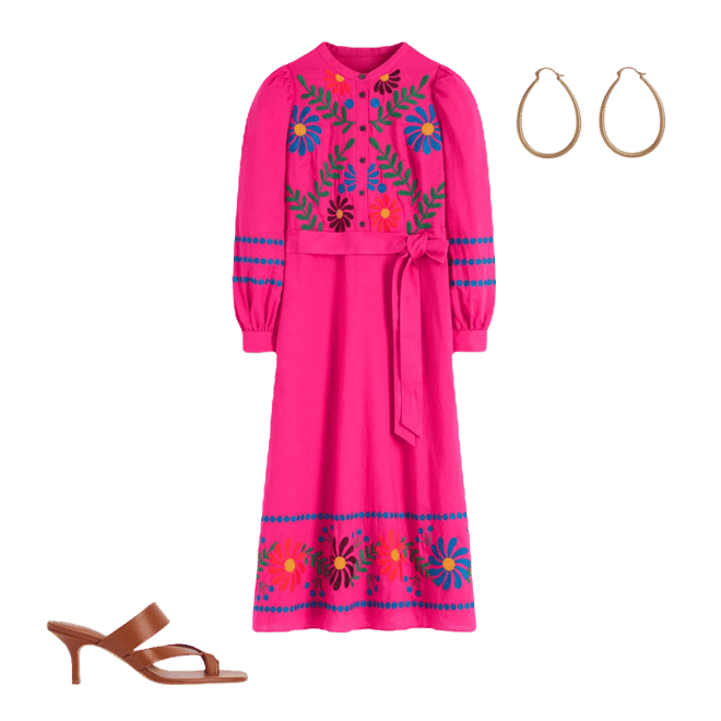 Boden Women's Ava Linen Blend Midi Dress in Pink | Size 6